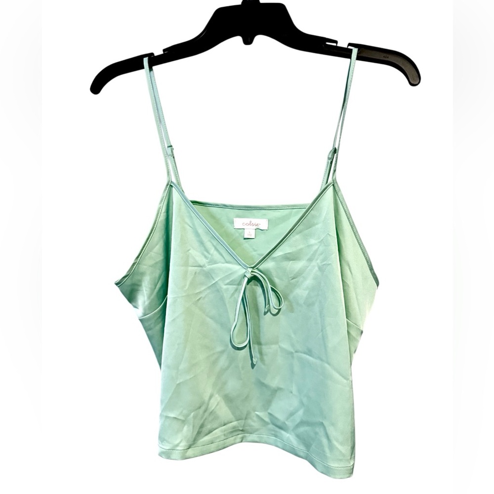 Closie Women’s Mint Green Tie Front Satin Tank Cami